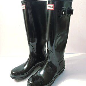 Hunter Women's Original Tall Gloss Black Rubber Rain Boots Size 7 Waterproof